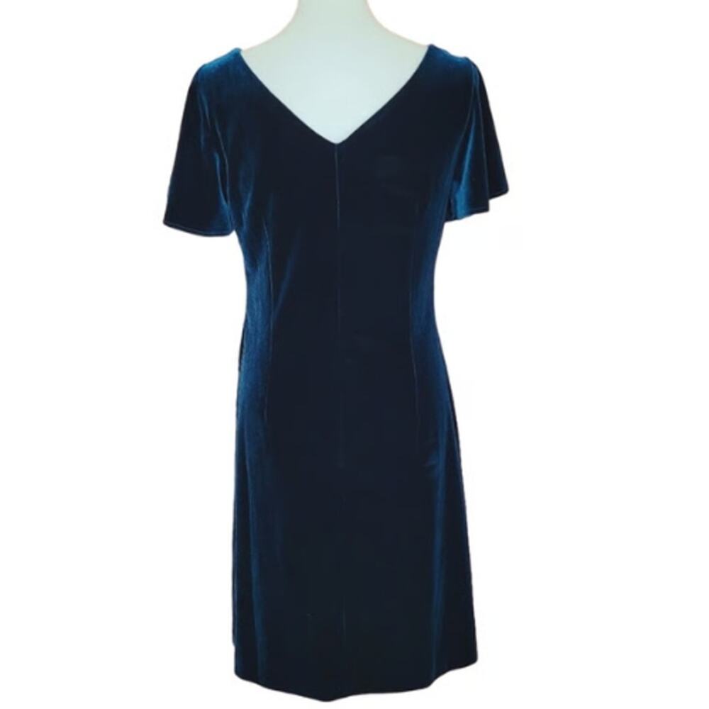 WHBM Blue Velvet Flutter Sleeve Embroidered Floral Dress EUC Size Small - Picture 4 of 4